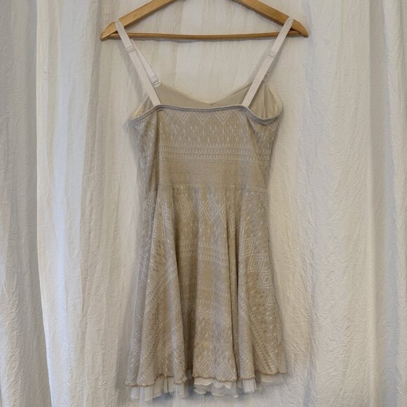 Free People Size Medium Beaded Embroidered Lace Mini Dress Dainty Lace Beige - Picture 4 of 13